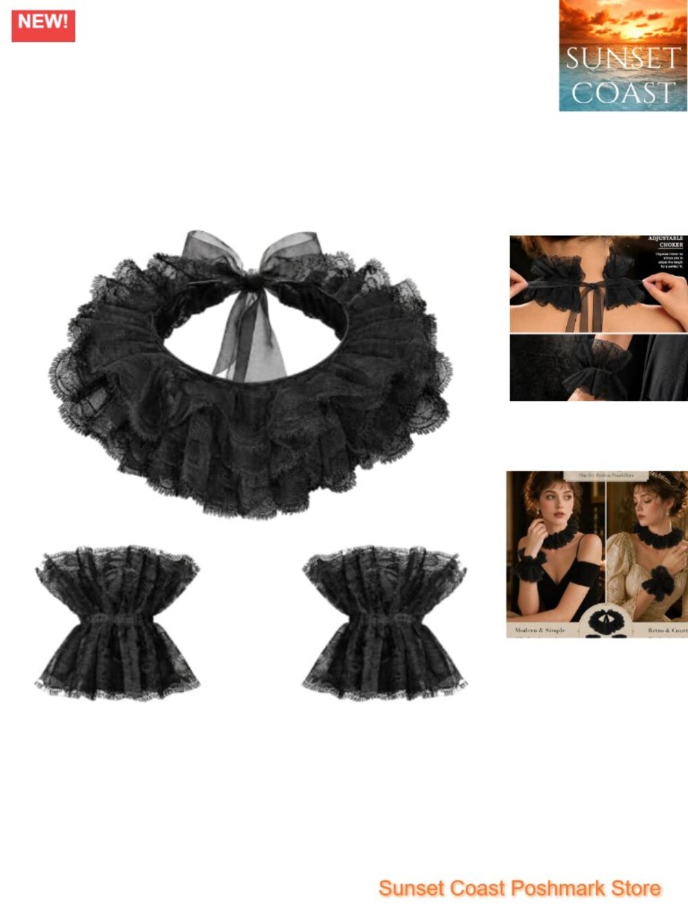 Lace Neck Ruffle Collar & Cuffs Set Detachable Victorian Gothic Cosplay